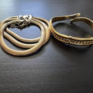 Vintage Monet Gold Tone Textured Bracelet Signed lot of‎ 2